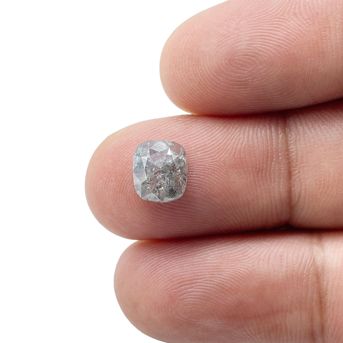 1.35ct | Salt & Pepper Cushion Shape Rose Cut Diamond - Modern Rustic Diamond