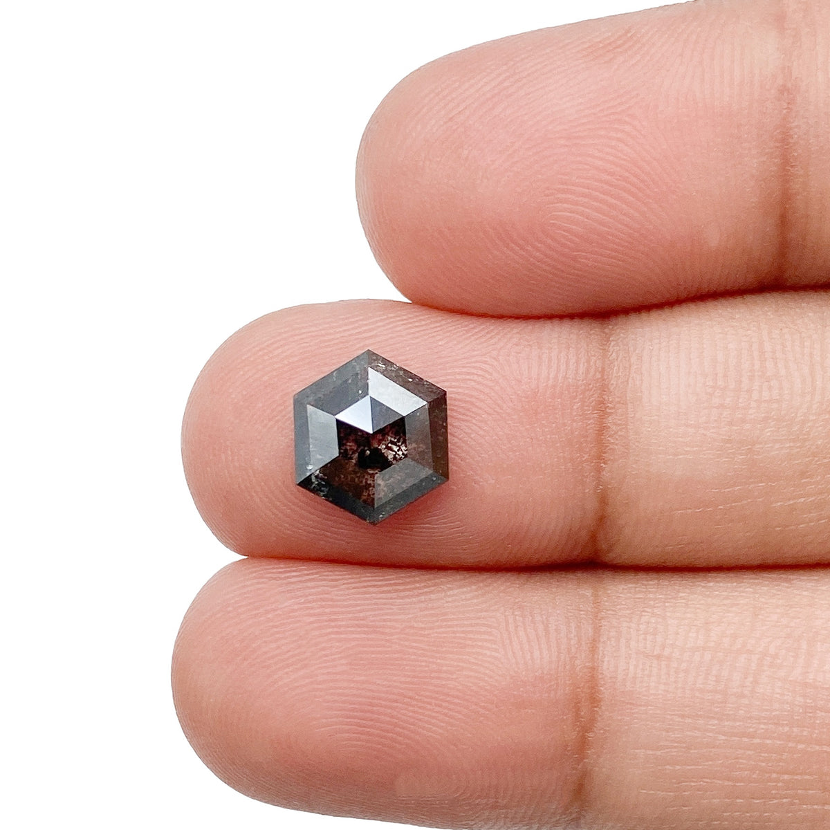 1.35ct | Salt & Pepper Hexagon Shape Rose Cut Diamond - Modern Rustic Diamond