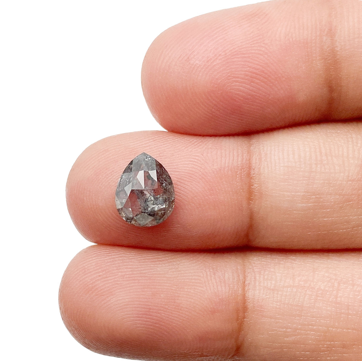 1.35ct | Salt & Pepper Pear Shape Rose Cut Diamond - Modern Rustic Diamond