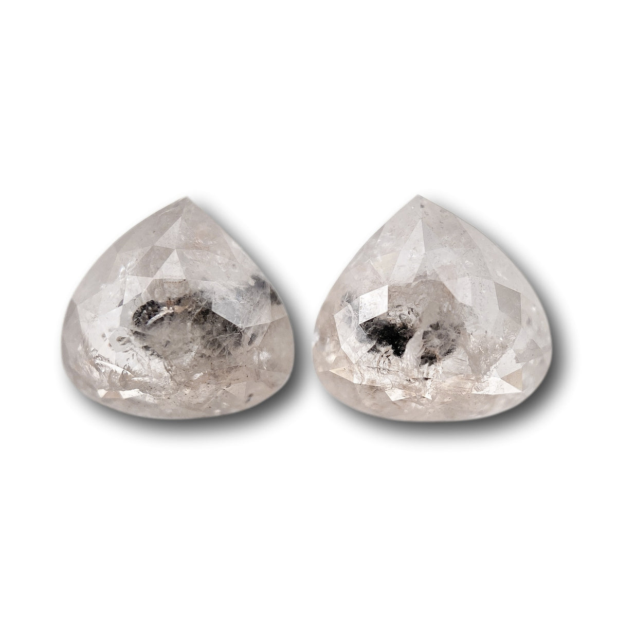 3.08cttw | Salt & Pepper Pear Shape Rose Cut Diamond Matched Pair