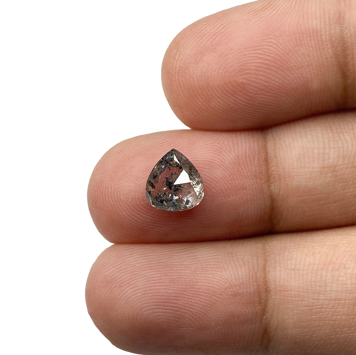1.36ct | Salt & Pepper Pear Shape Rose Cut Diamond - Modern Rustic Diamond