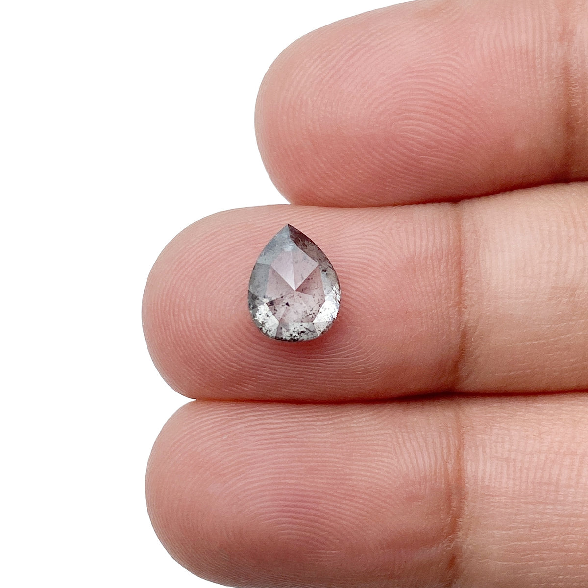 1.36ct | Salt & Pepper Pear Shape Rose Cut Diamond - Modern Rustic Diamond