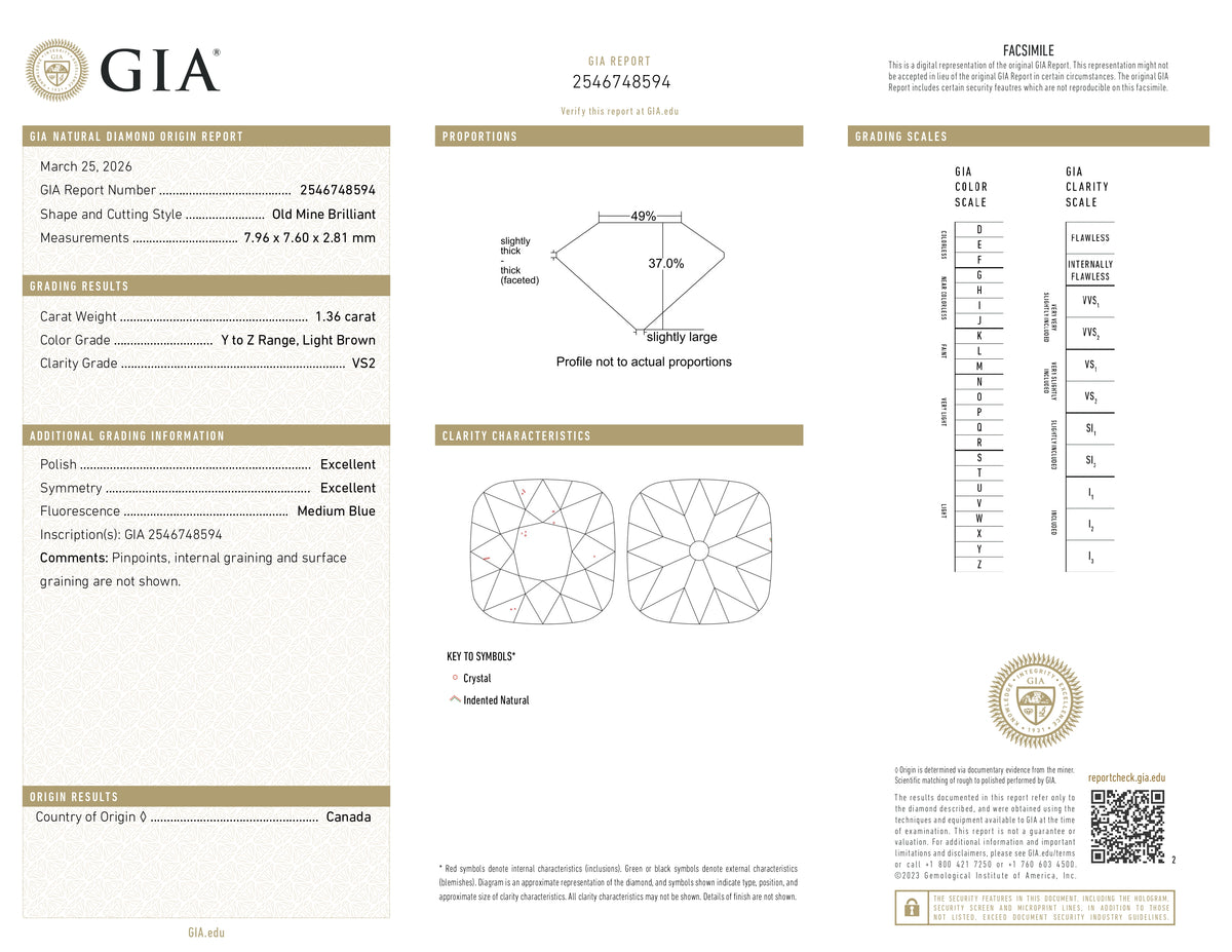 1.36ct | Y-Z/VS2 Cushion Shape Old Mine Cut Diamond (GIA) - Modern Rustic Diamond