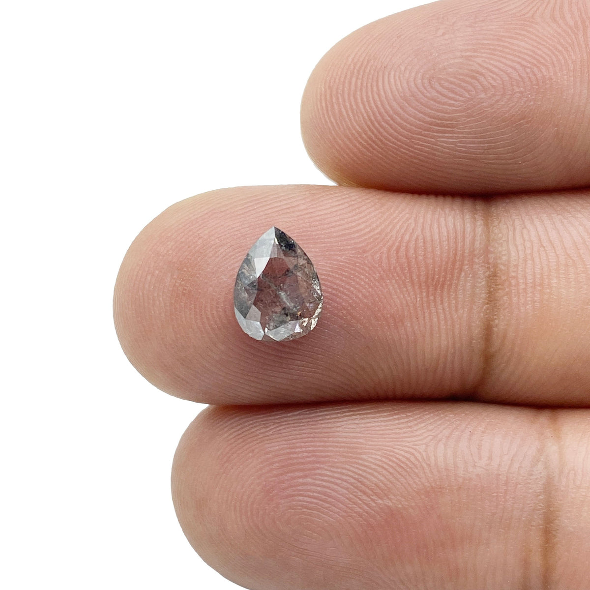 1.37ct | Salt & Pepper Pear Shape Rose Cut Diamond - Modern Rustic Diamond