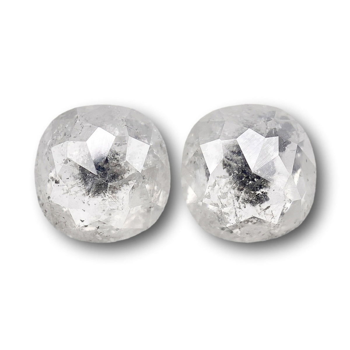 2.36cttw | Salt & Pepper Cushion Shape Rose Cut Diamond Matched Pair