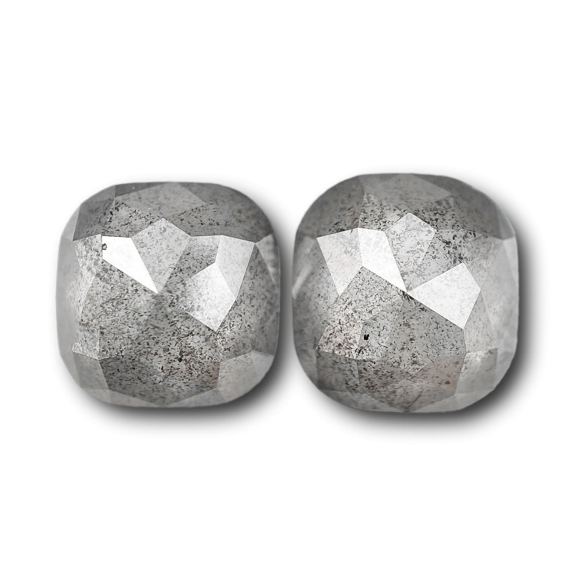3.44cttw | Salt & Pepper Cushion Shape Rose Cut Diamond Matched Pair
