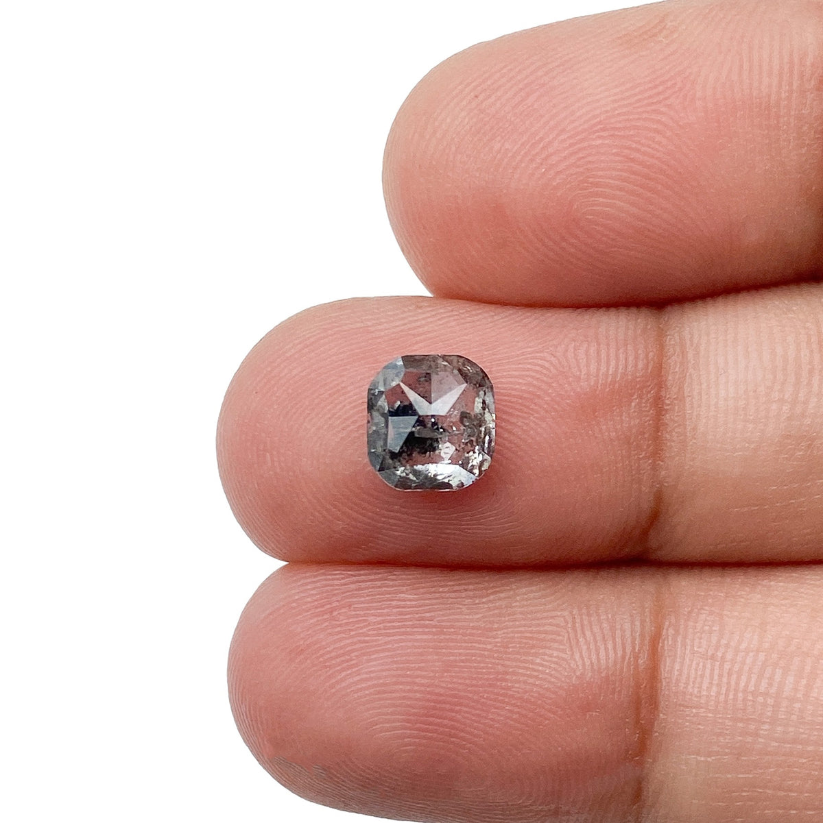 1.48ct | Salt & Pepper Cushion Shape Rose Cut Diamond - Modern Rustic Diamond