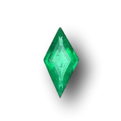 1.49ct Muzo Colombian emerald with a unique lozenge step cut and vibrant green color.