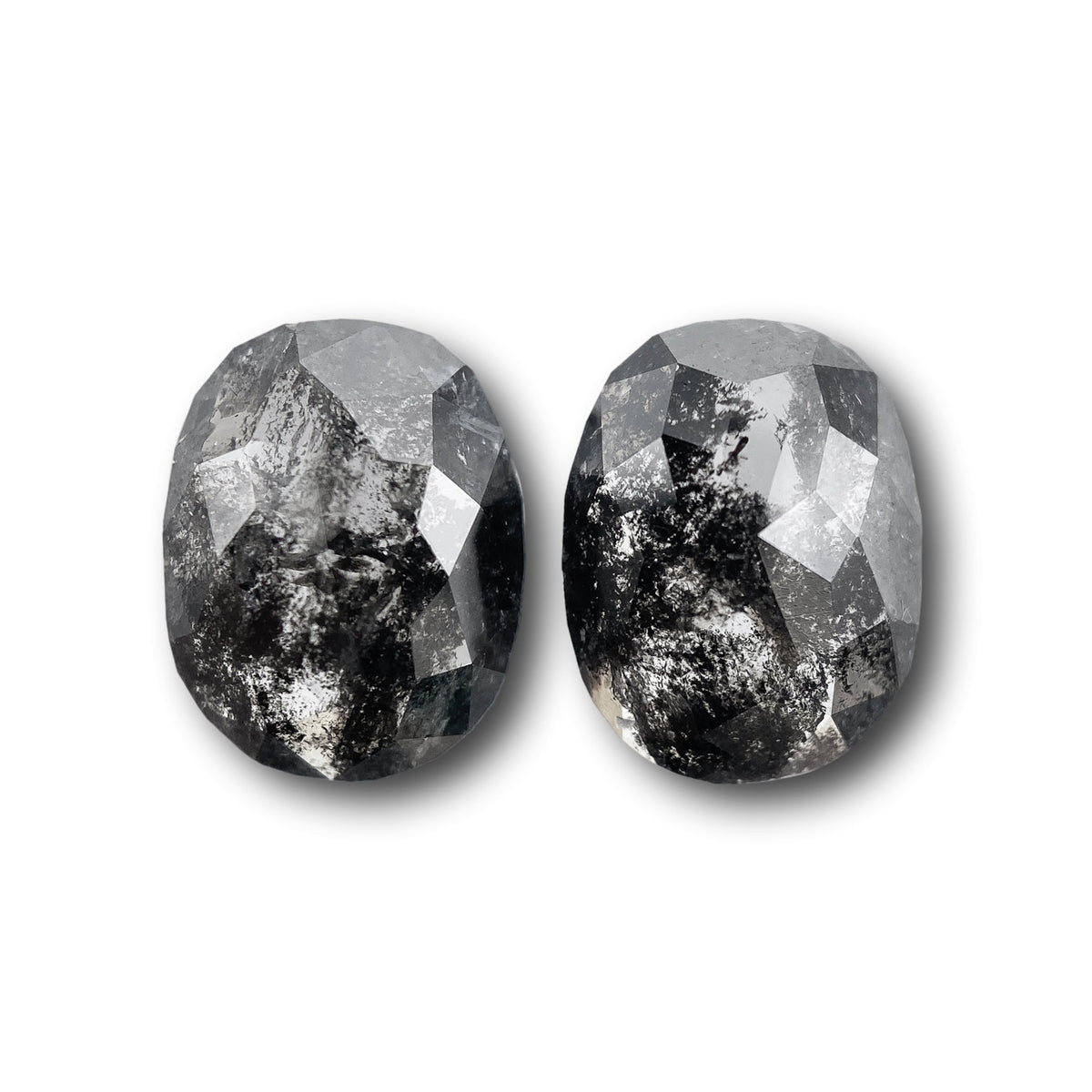2.75cttw | Salt & Pepper Oval Shape Rose Cut Diamond Matched Pair