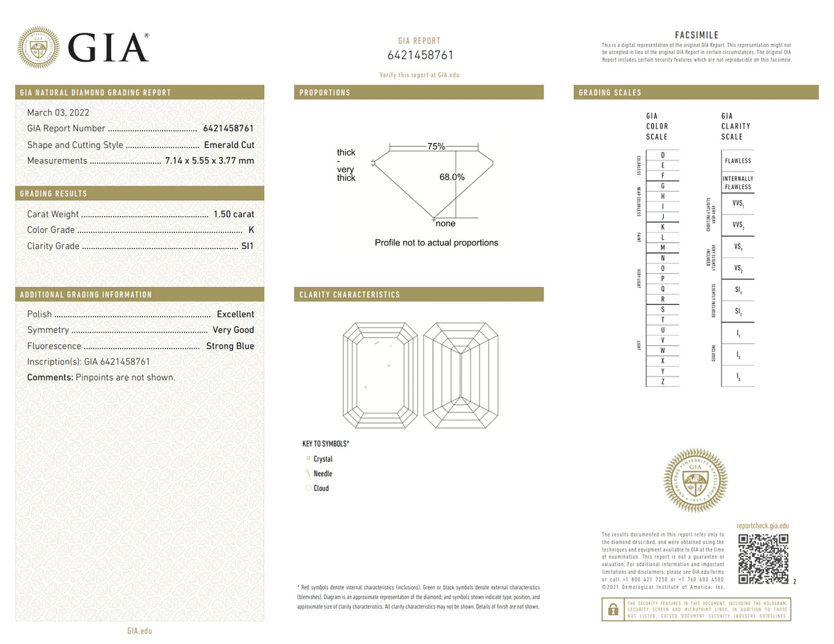 1.50ct | K/SI1 Emerald Shape Brilliant Cut Diamond (GIA) - Modern Rustic Diamond