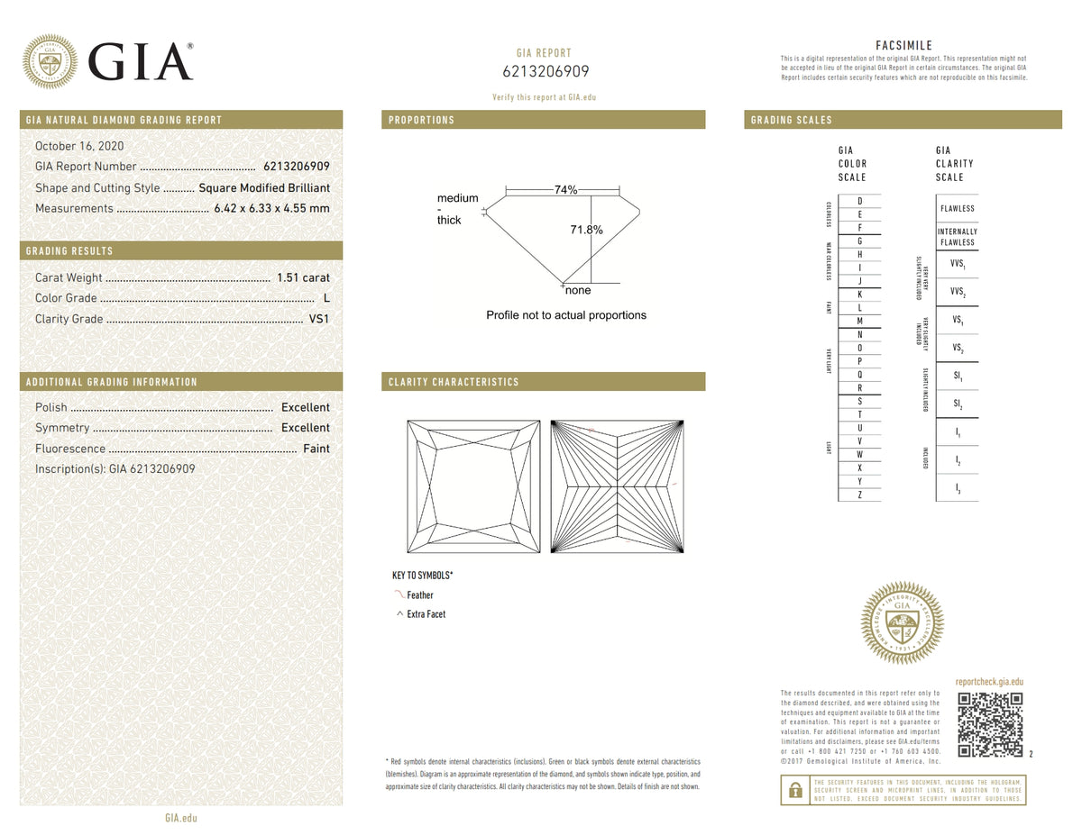 1.51ct | L/VS1 Princess Shape Brilliant Cut Diamond (GIA) - Modern Rustic Diamond