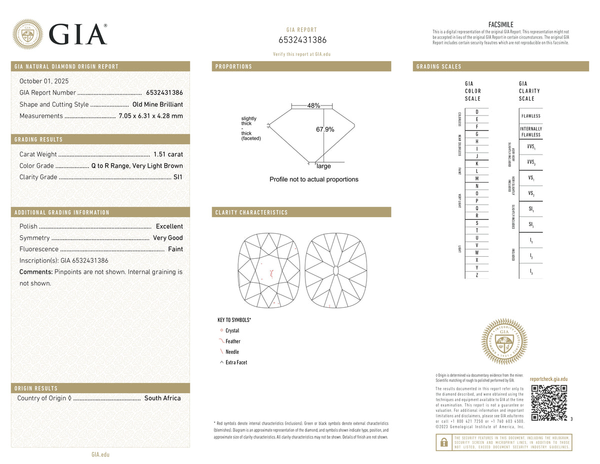 1.51ct | Q-R/SI1 Cushion Shape Old Mine Cut Diamond (GIA) - Modern Rustic Diamond