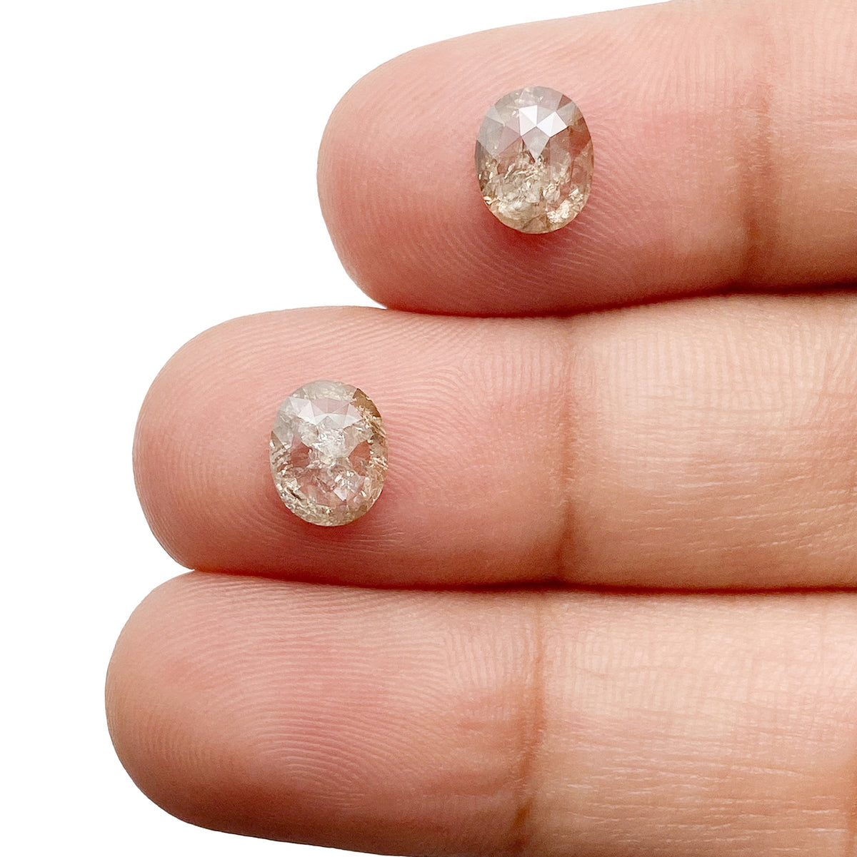 1.53cttw | Salt & Pepper Oval Shape Rose Cut Diamond Matched Pair - Modern Rustic Diamond