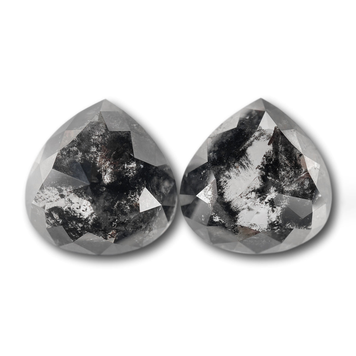 17.06cttw | Salt & Pepper Pear Shape Rose Cut Diamond Matched Pair