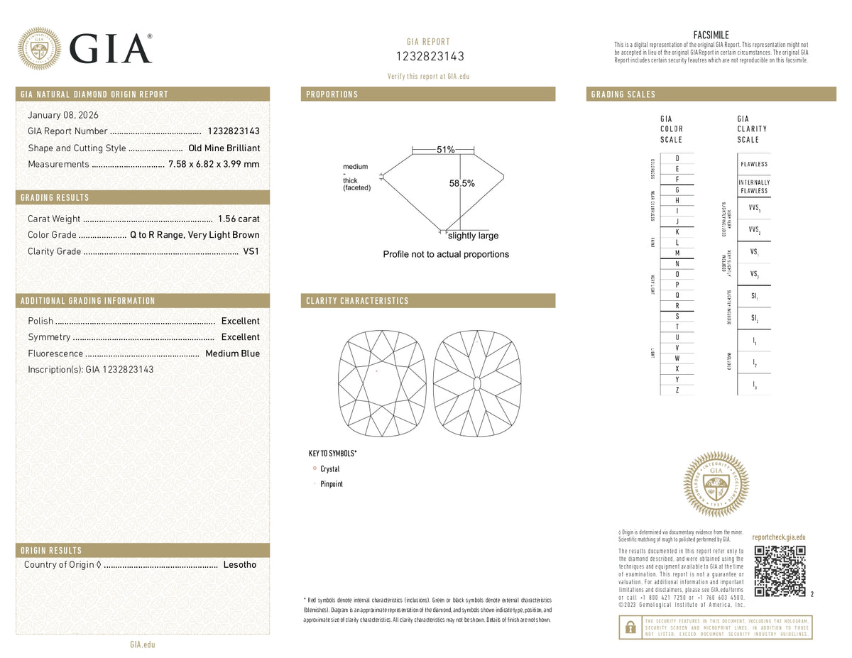 1.56ct | Q-R/VS1 Cushion Shape Old Mine Cut Diamond (GIA) - Modern Rustic Diamond