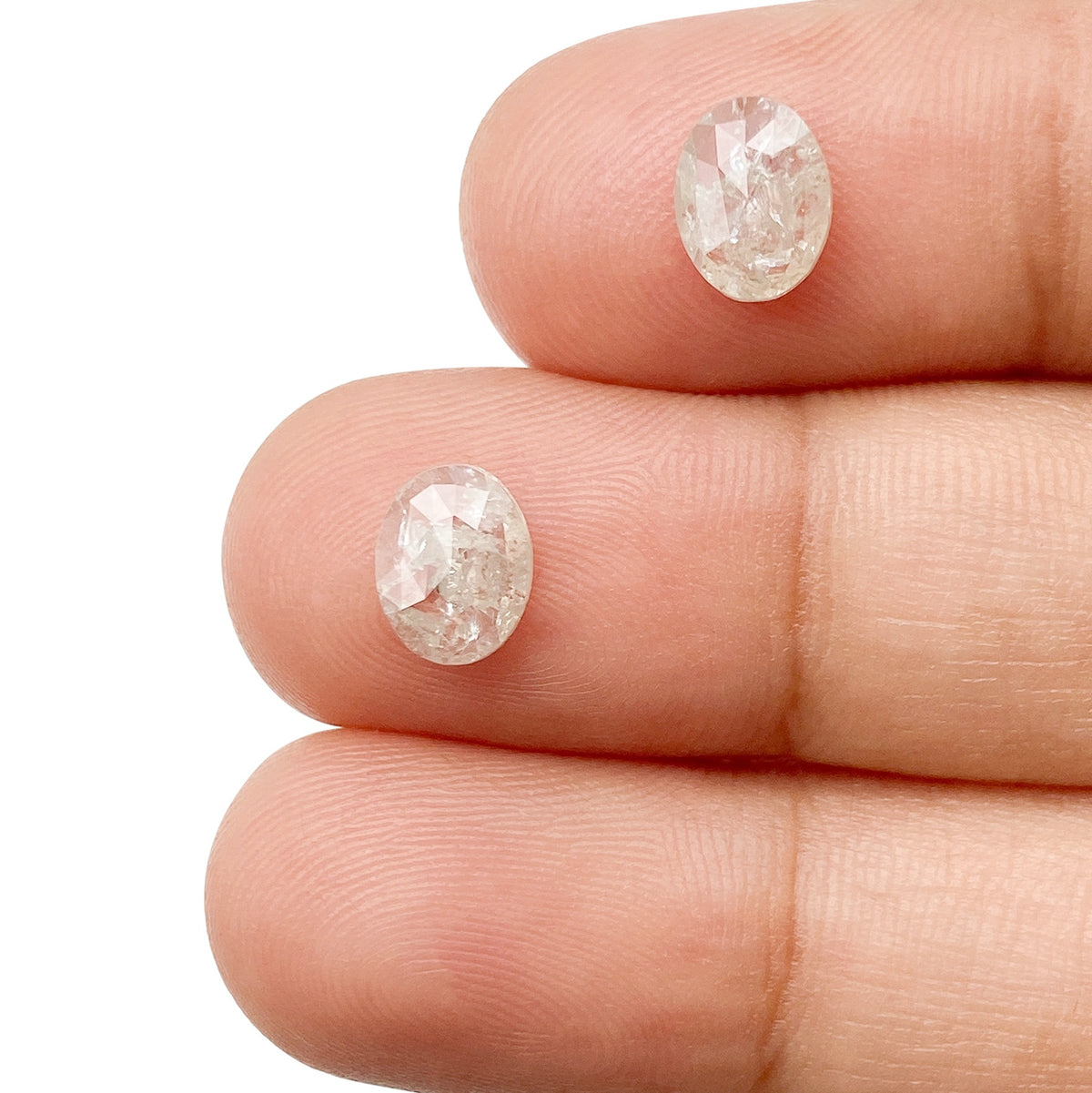 1.56cttw | Salt & Pepper Oval Shape Rose Cut Diamond Matched Pair - Modern Rustic Diamond