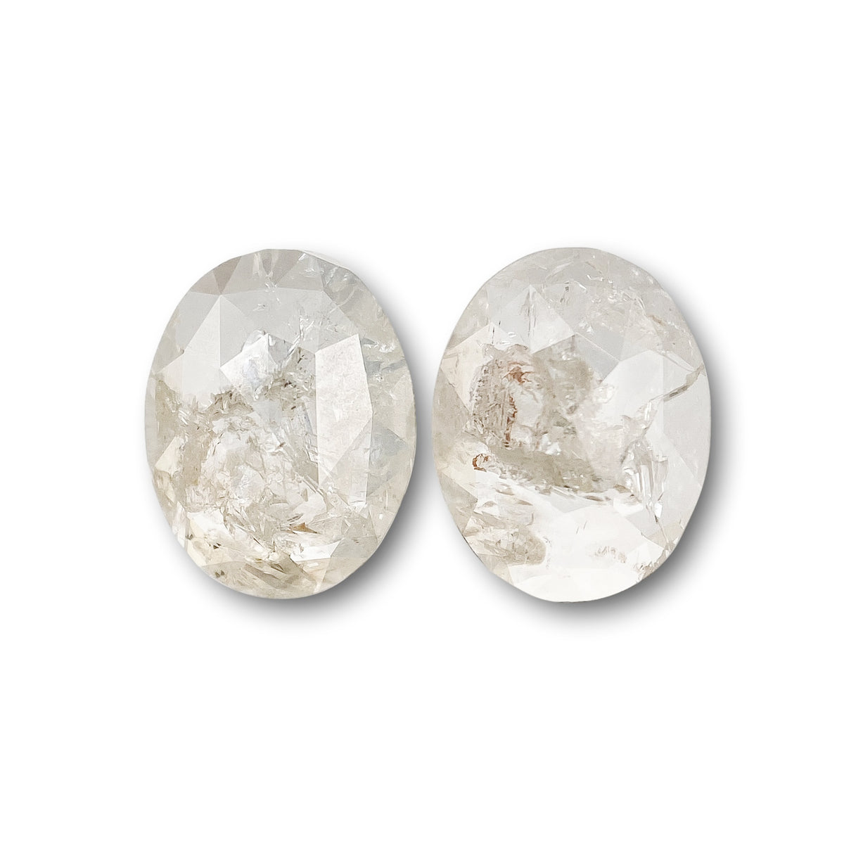 1.56cttw | Salt & Pepper Oval Shape Rose Cut Diamond Matched Pair - Modern Rustic Diamond