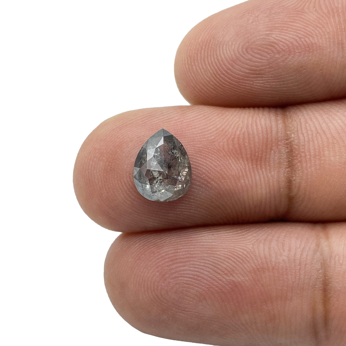 1.59ct | Salt & Pepper Pear Shape Rose Cut Diamond - Modern Rustic Diamond