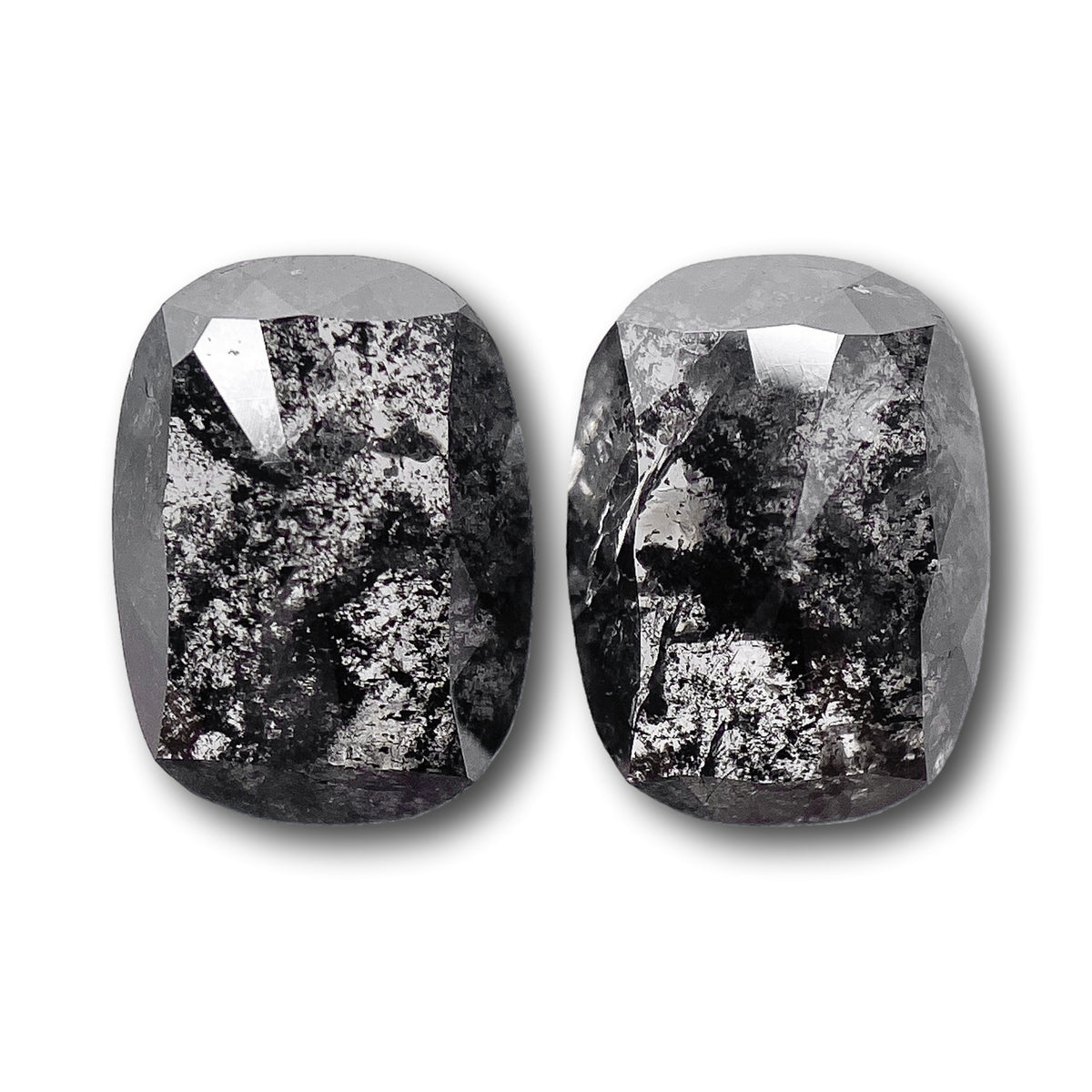 2.03cttw | Salt & Pepper Cushion Shape Rose Cut Diamond Matched Pair