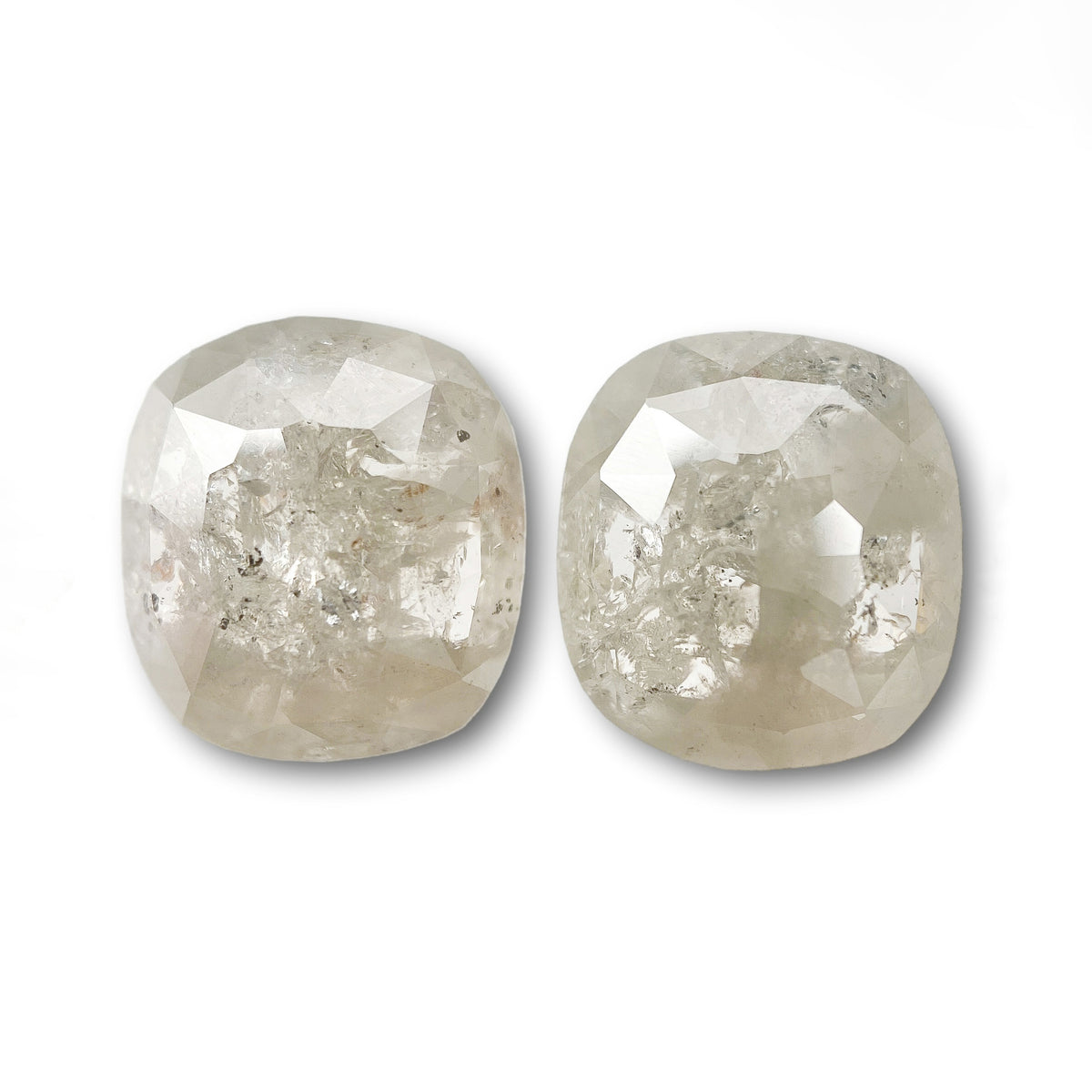 4.45cttw | Salt & Pepper Cushion Shape Rose Cut Diamond Matched Pair