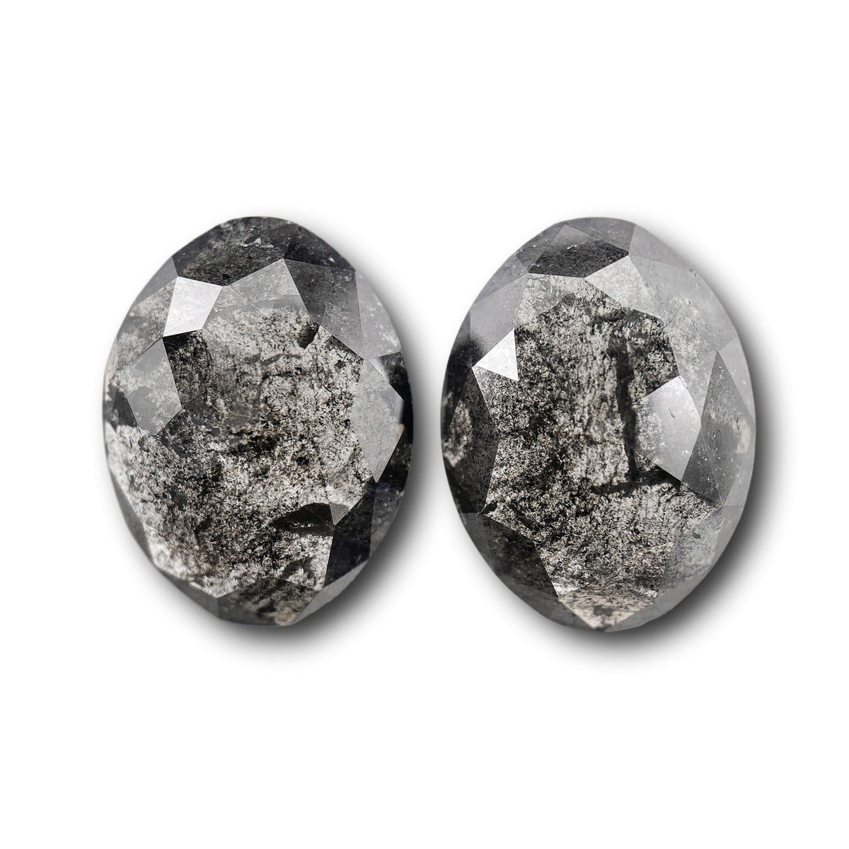 4.96cttw | Salt & Pepper Oval Shape Rose Cut Diamond Matched Pair