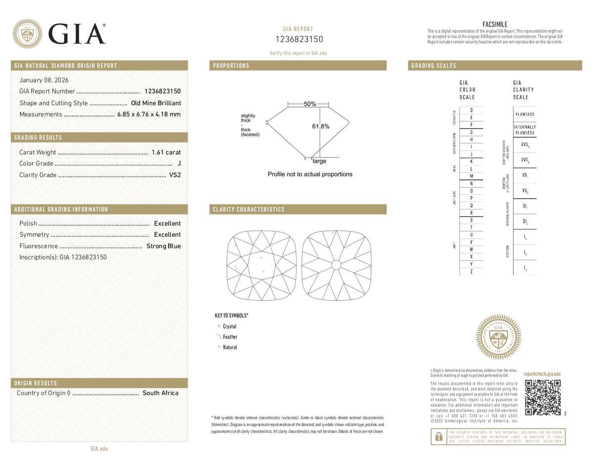 1.61ct | J/VS2 Cushion Shape Old Mine Cut Diamond (GIA) - Modern Rustic Diamond