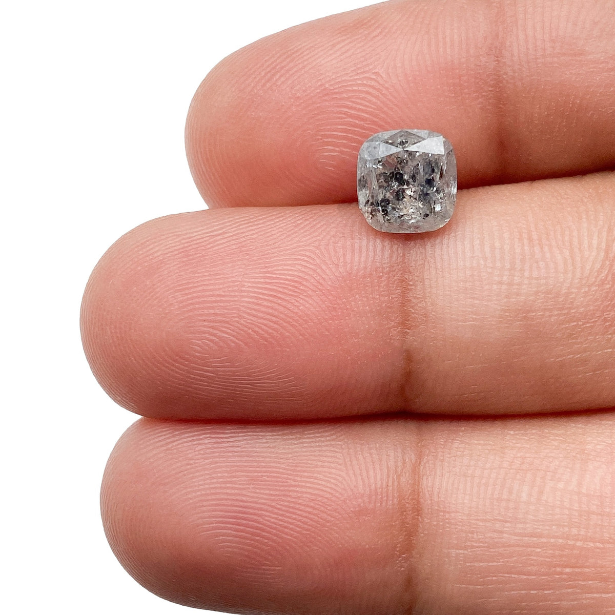 1.61ct | Salt & Pepper Cushion Shape Rose Cut Diamond - Modern Rustic Diamond