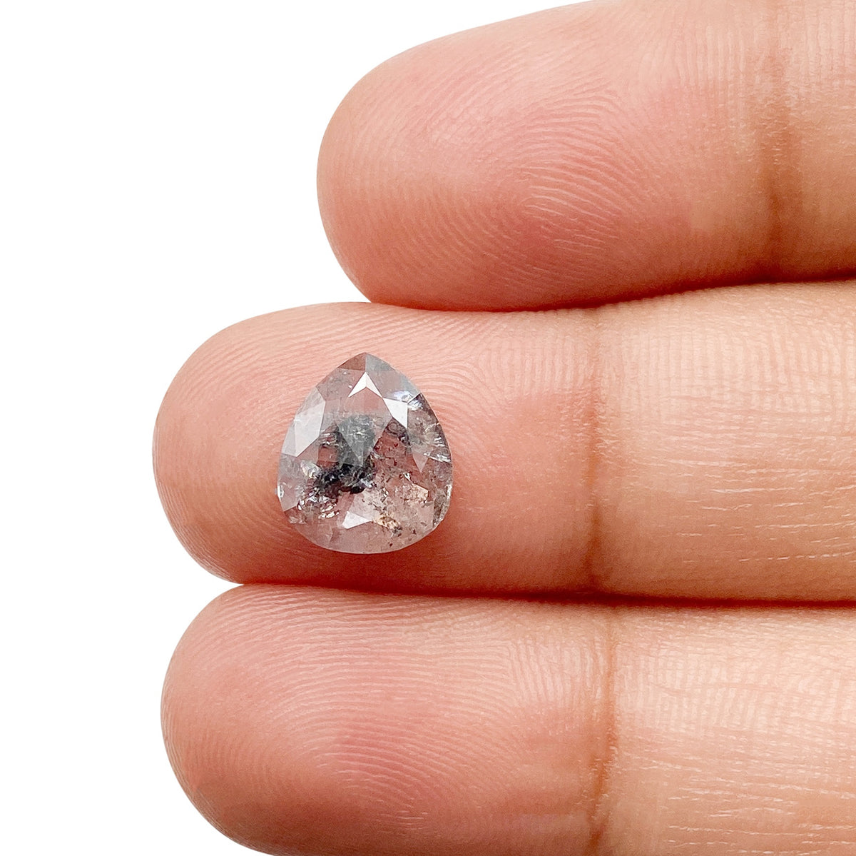 1.61ct | Salt & Pepper Pear Shape Rose Cut Diamond - Modern Rustic Diamond