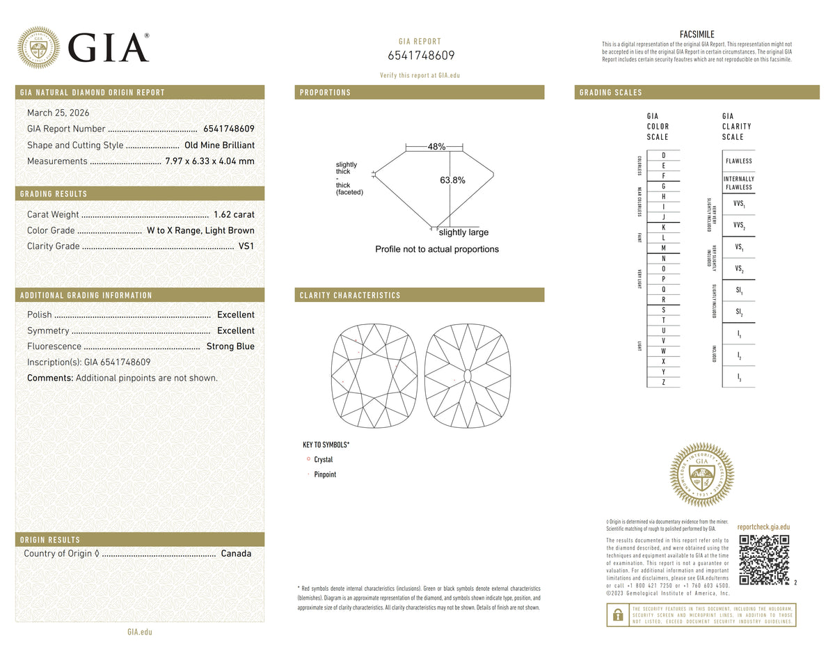 1.62ct | W-X/VS1 Cushion Shape Old Mine Cut Diamond (GIA) - Modern Rustic Diamond