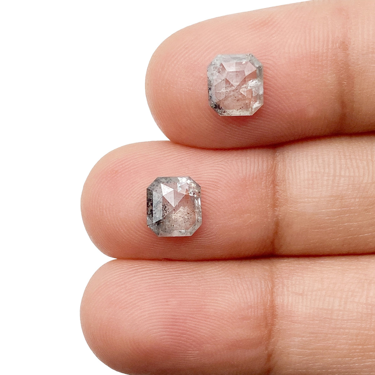 1.65cttw | Salt & Pepper Emerald Shape Rose Cut Diamond Matched Pair - Modern Rustic Diamond