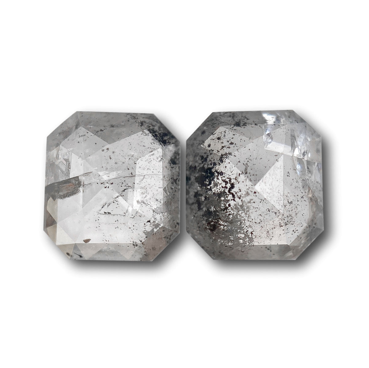 1.65cttw | Salt & Pepper Emerald Shape Rose Cut Diamond Matched Pair - Modern Rustic Diamond