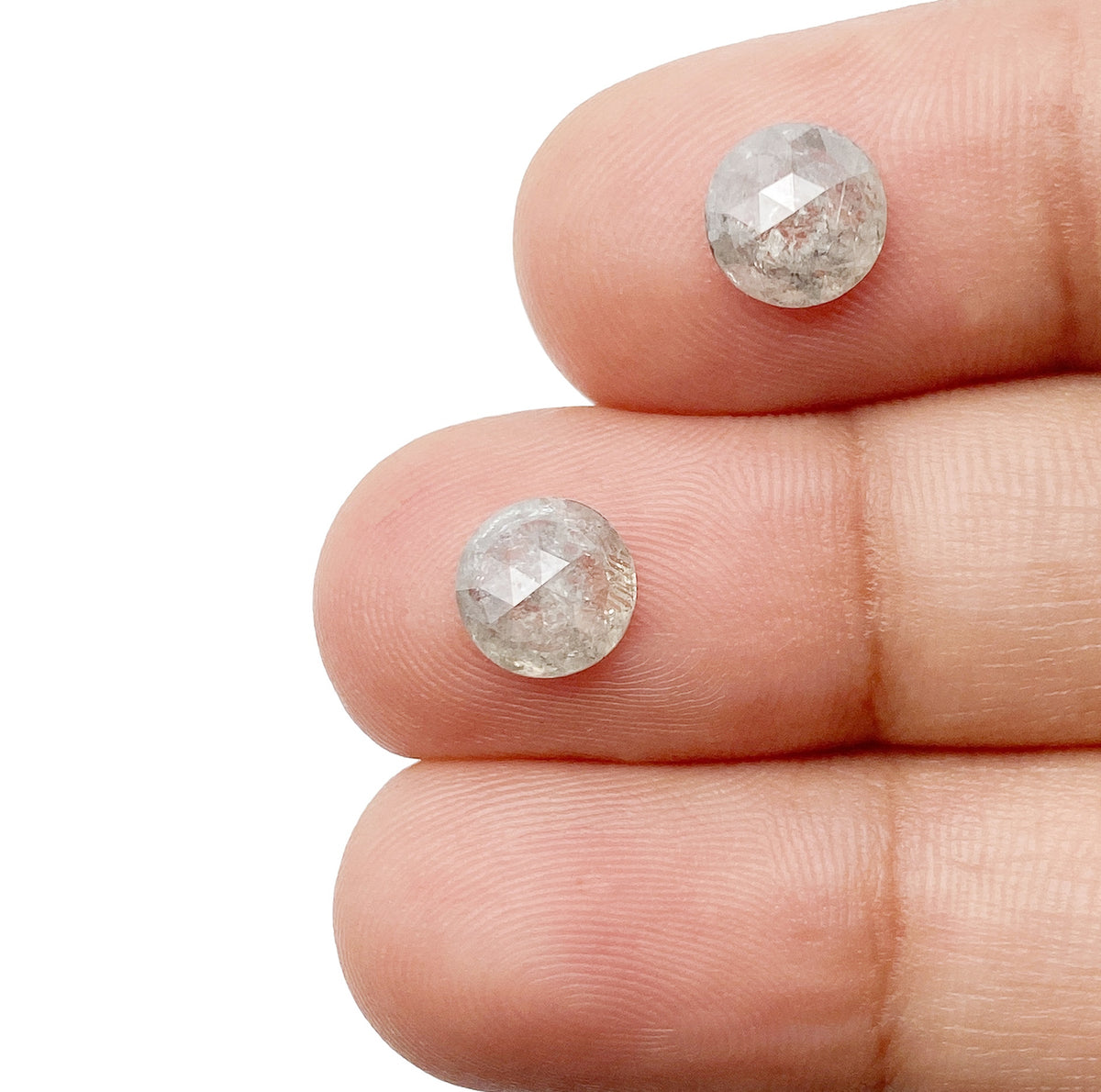 1.65cttw | Salt & Pepper Round Shape Rose Cut Diamond Matched Pair - Modern Rustic Diamond