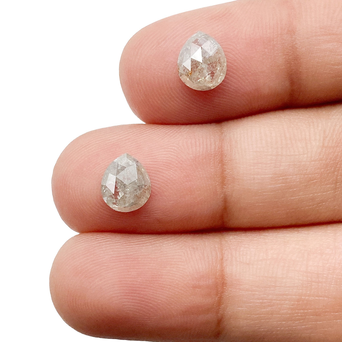 1.69cttw | Rustic  Pear Shape Rose Cut Diamond Matched Pair - Modern Rustic Diamond