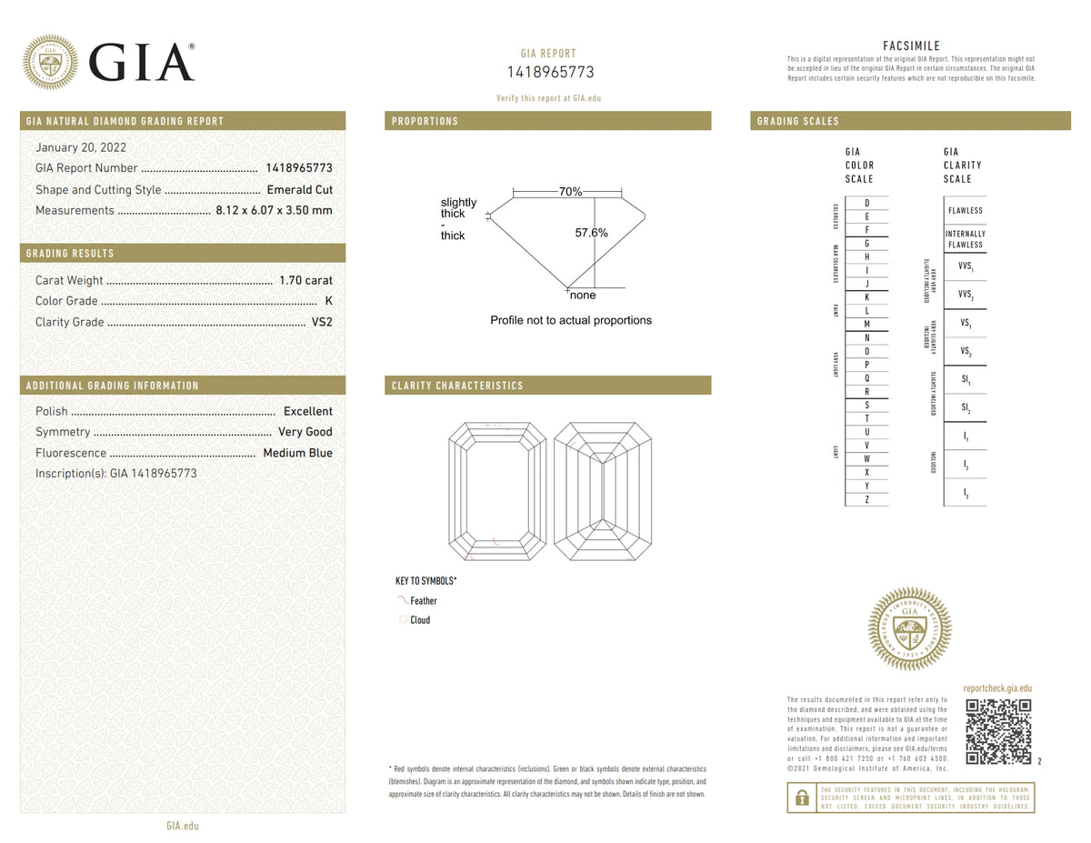 1.70ct | K/VS2 Emerald Shape Brilliant Cut Diamond (GIA) - Modern Rustic Diamond