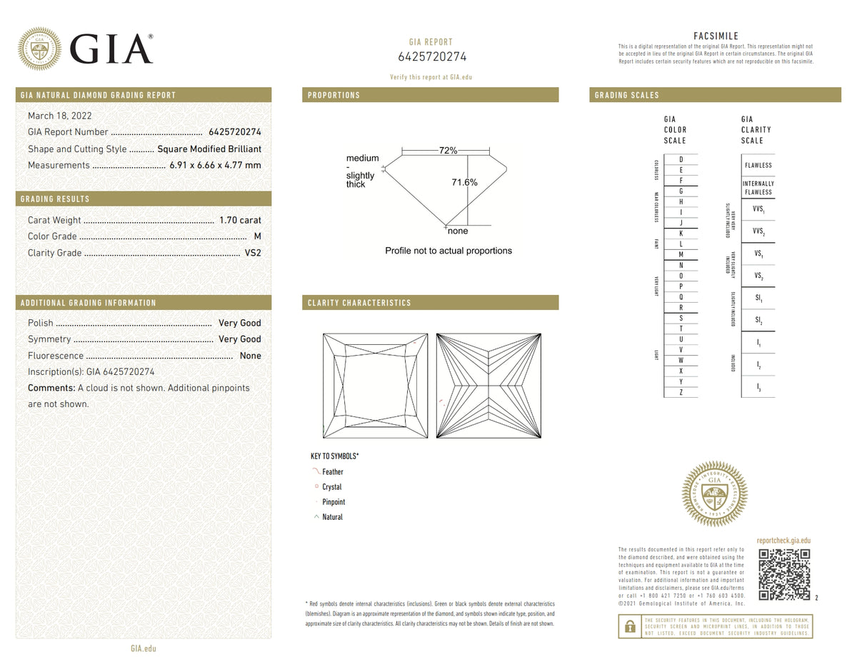 1.70ct | M/VS2 Princess Shape Brilliant Cut Diamond (GIA) - Modern Rustic Diamond