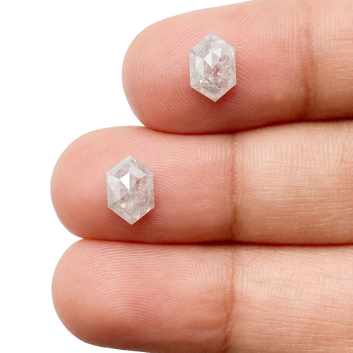 1.70cttw | Salt & Pepper Hexagon Shape Rose Cut Diamond Matched Pair - Modern Rustic Diamond