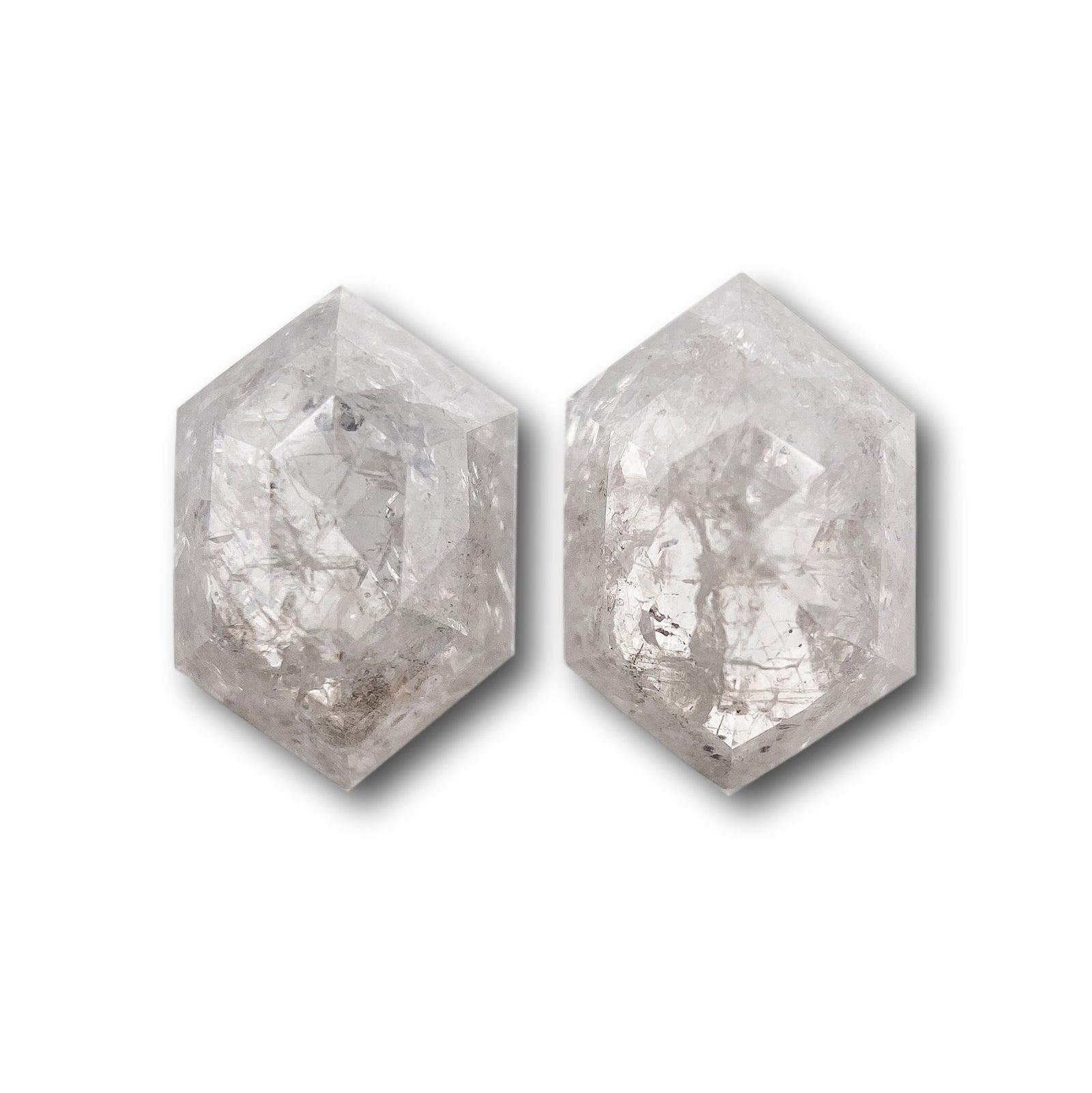 1.70cttw | Salt & Pepper Hexagon Shape Rose Cut Diamond Matched Pair - Modern Rustic Diamond