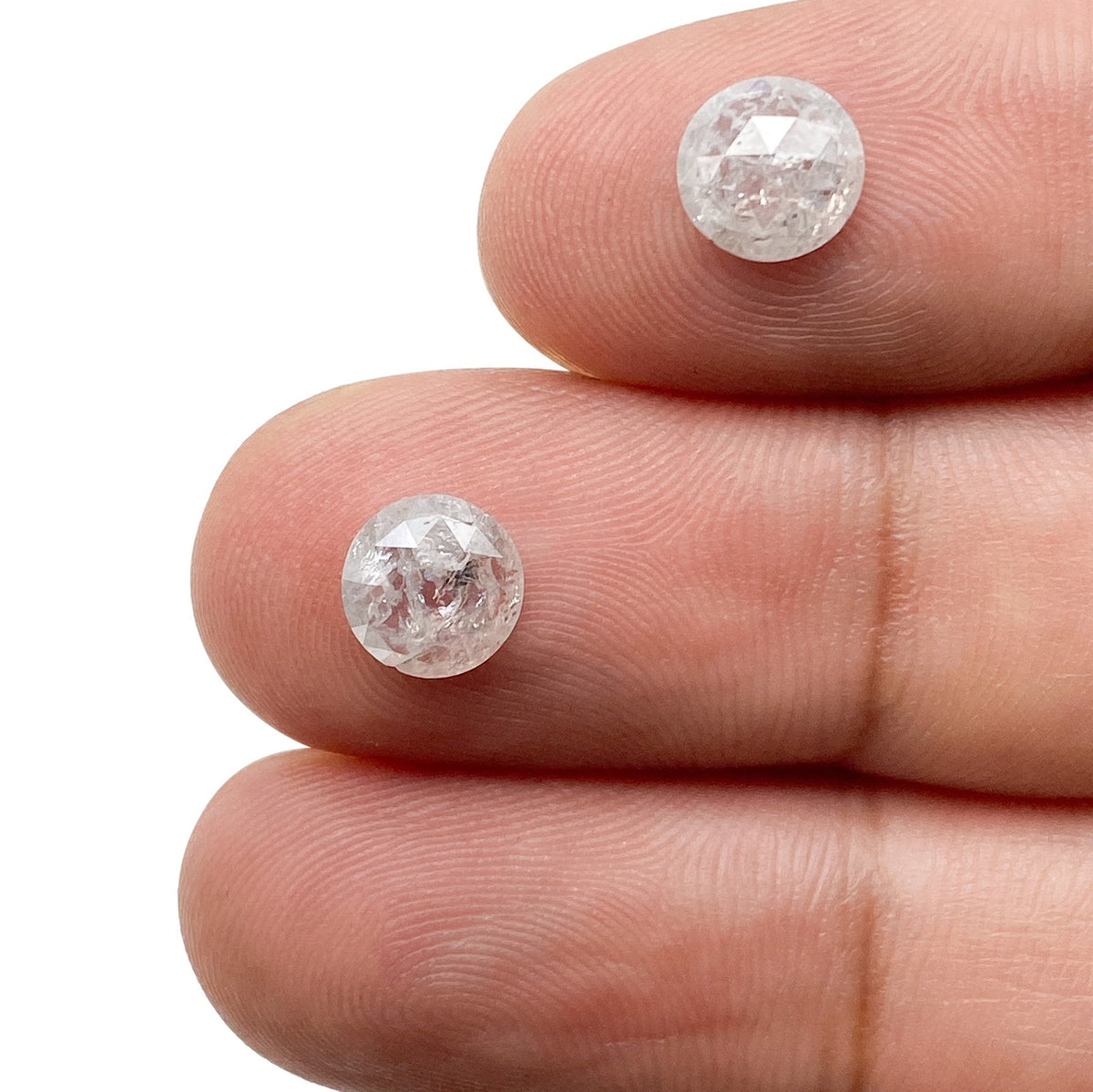 1.70cttw | Salt & Pepper Round Shape Rose Cut Diamond Matched Pair - Modern Rustic Diamond