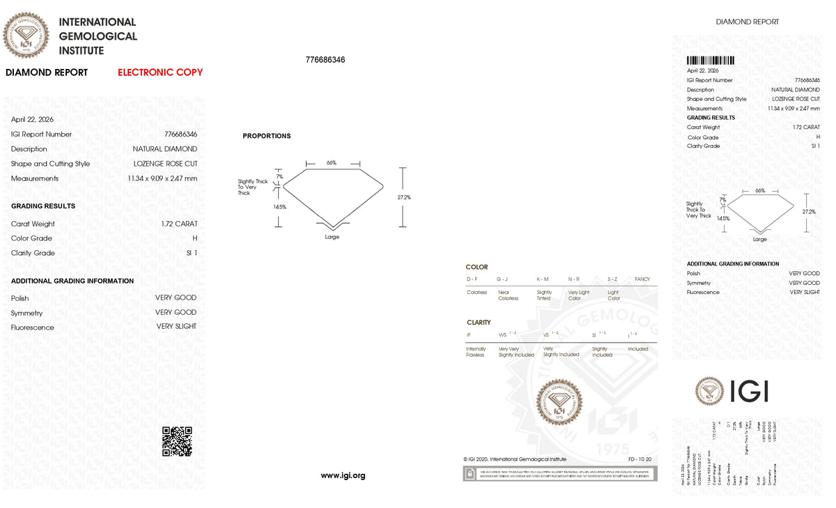 1.72ct | H/SI1 Lozenge Shape Rose Cut Diamond (IGI) - Modern Rustic Diamond