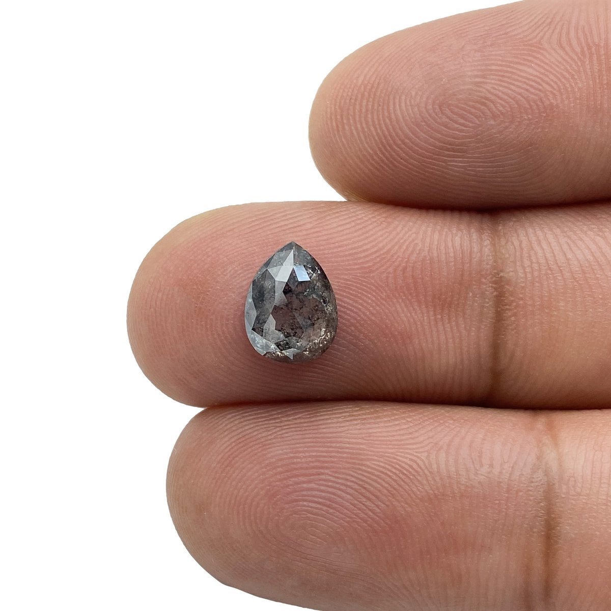 1.74ct | Salt & Pepper Pear Shape Rose Cut Diamond - Modern Rustic Diamond