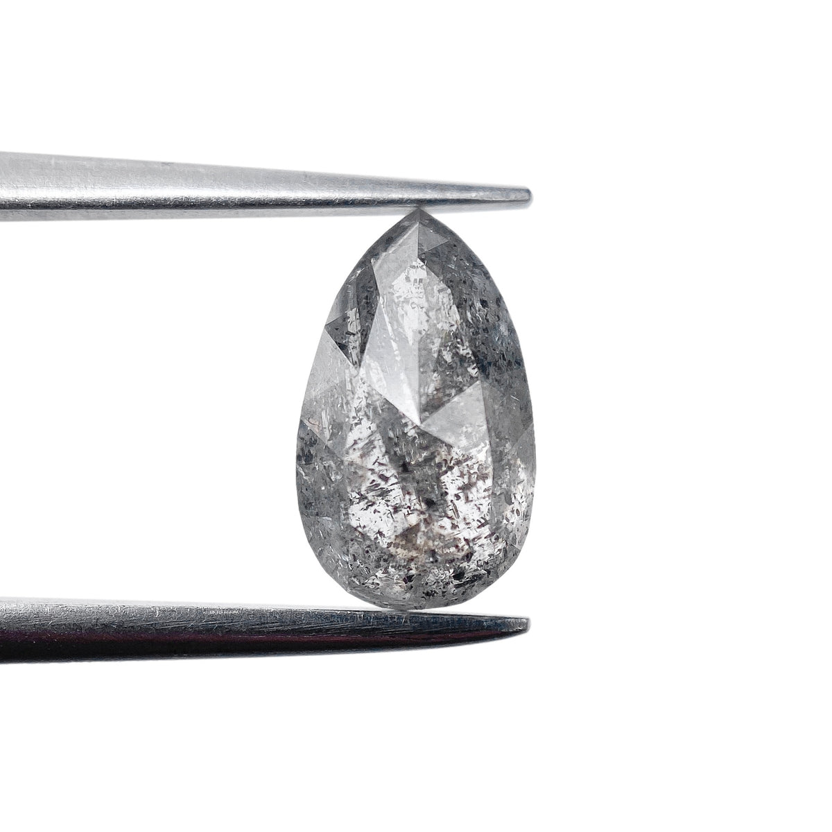 1.76ct | Salt & Pepper Pear Shape Rose Cut Diamond - Modern Rustic Diamond
