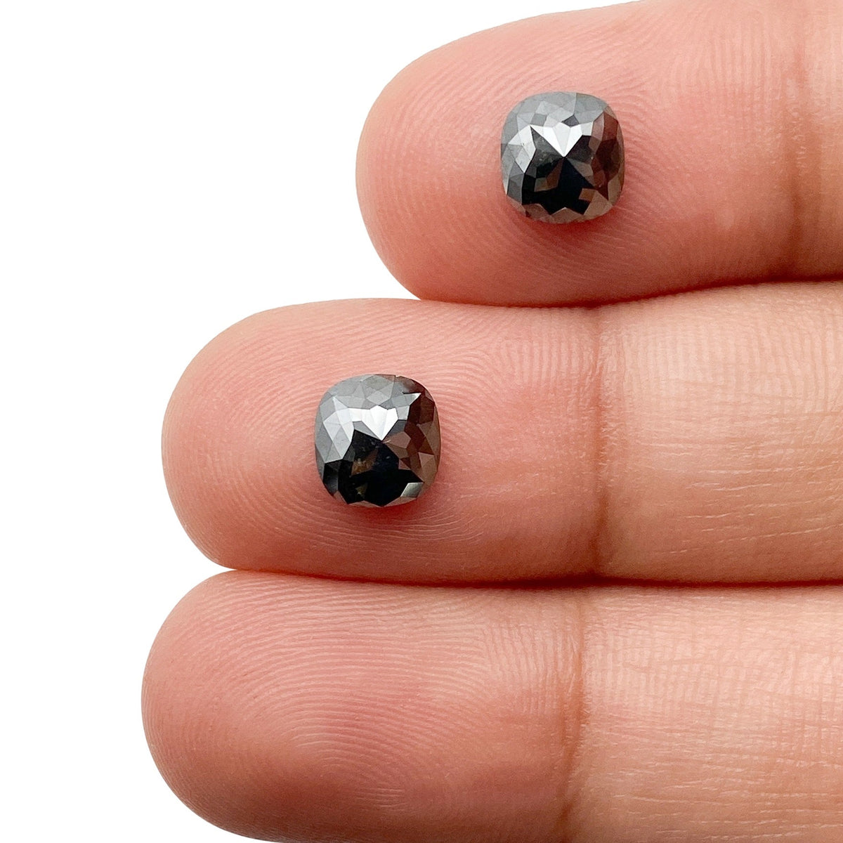 1.76cttw | Black Cushion Shape Rose Cut Diamond Matched Pair-Modern Rustic Diamond