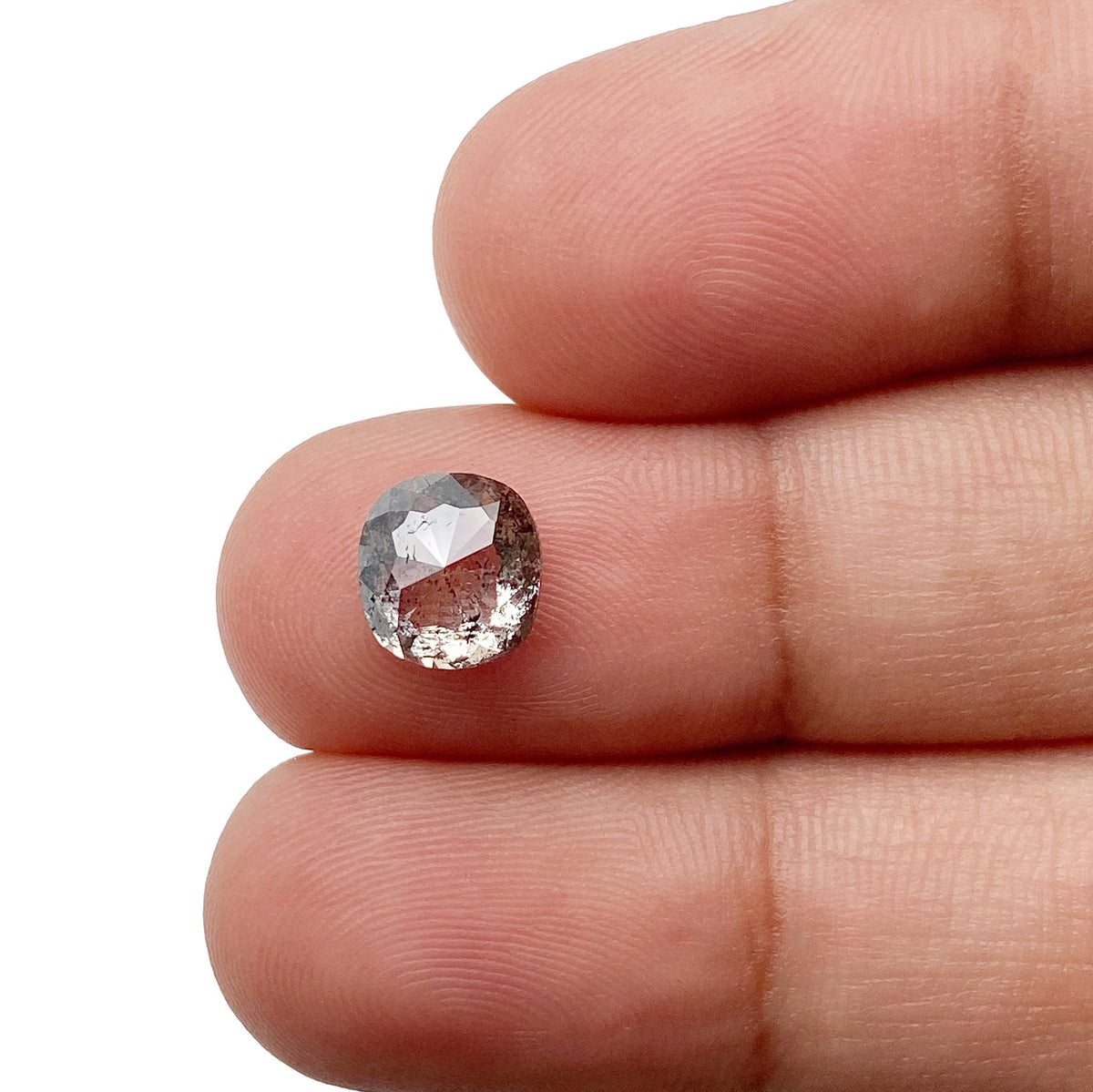 1.77ct | Salt & Pepper Cushion Shape Rose Cut Diamond - Modern Rustic Diamond