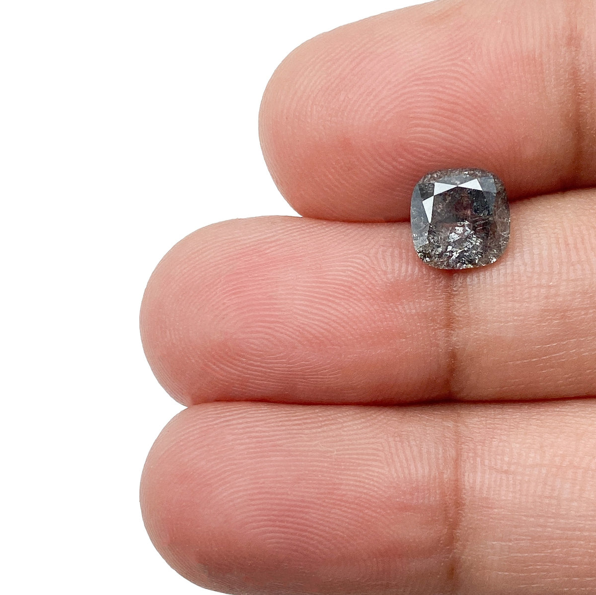 1.77ct | Salt & Pepper Cushion Shape Rose Cut Diamond - Modern Rustic Diamond