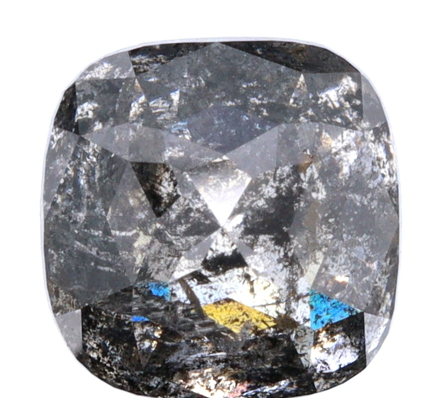 1.77ct | Salt & Pepper Cushion Shape Rose Cut Diamond - Modern Rustic Diamond