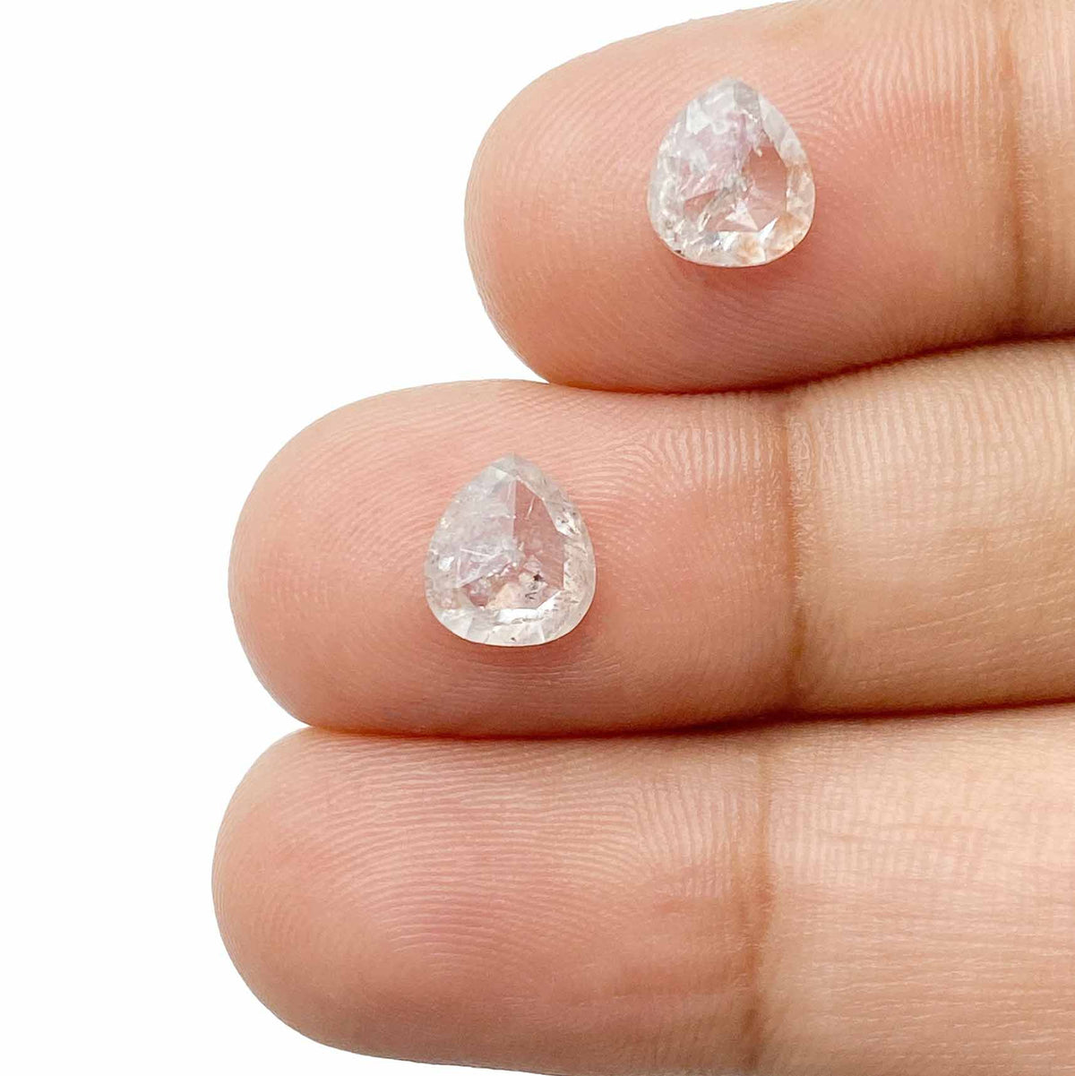 1.78cttw | Salt & Pepper Pear Shape Rose Cut Diamond Matched Pair - Modern Rustic Diamond