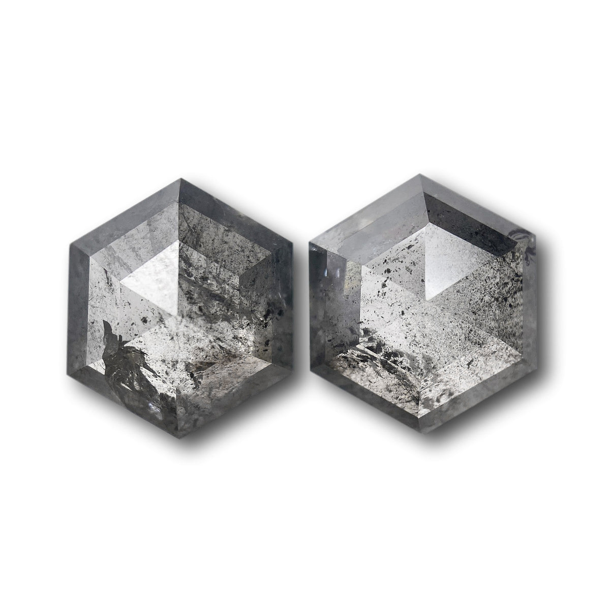 4.95cttw | Salt & Pepper Hexagon Shape Rose Cut Diamond Matched Pair