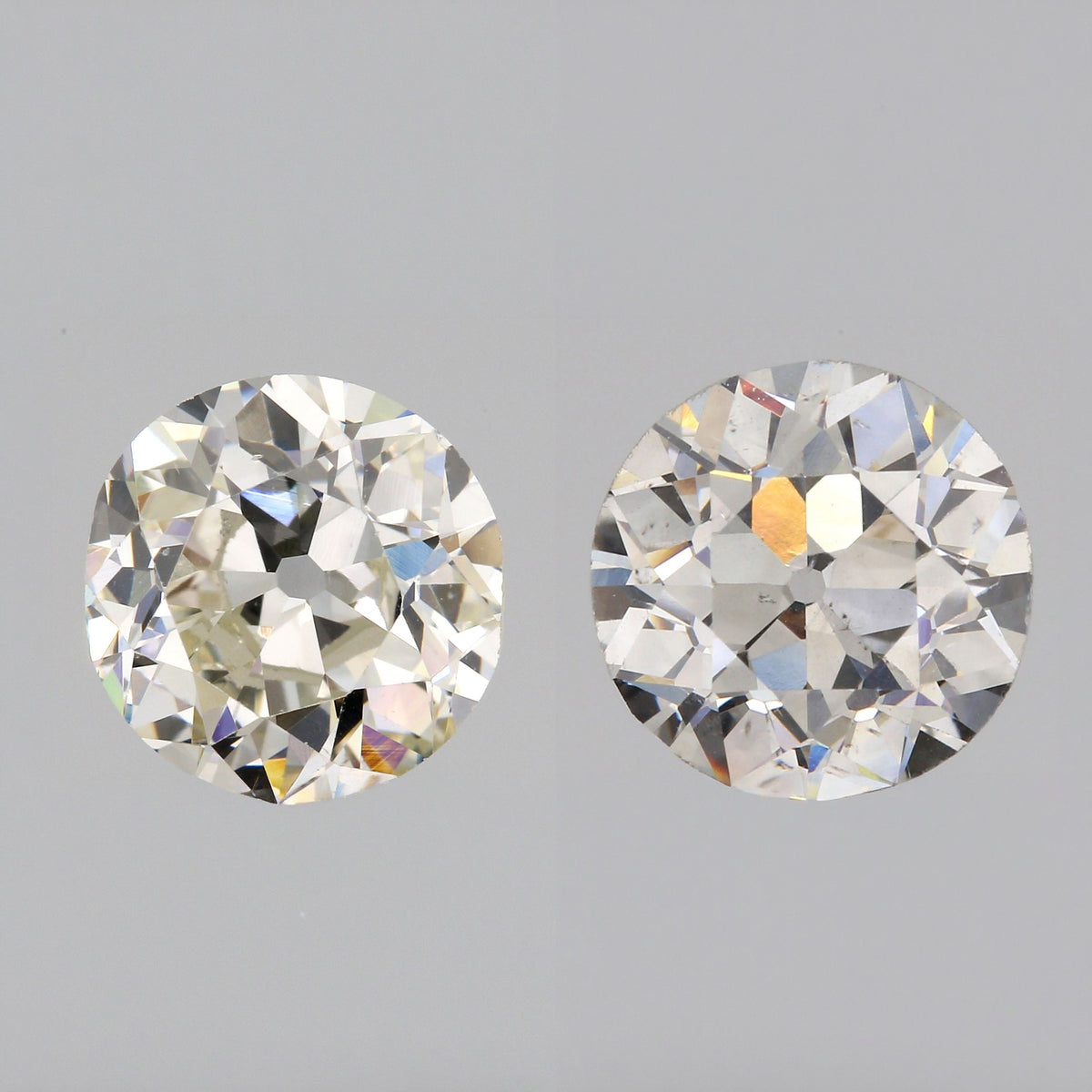 2.56cttw | H-J VVS-VS Round Shape Vintage Old European Cut Diamond Matched Pair - Modern Rustic Diamond