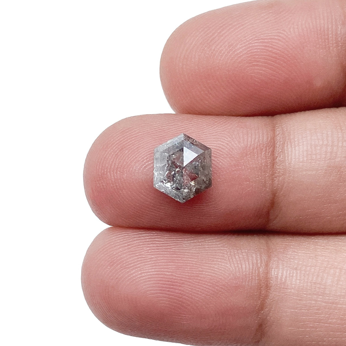 1.79ct | Salt & Pepper Hexagon Shape Rose Cut Diamond - Modern Rustic Diamond