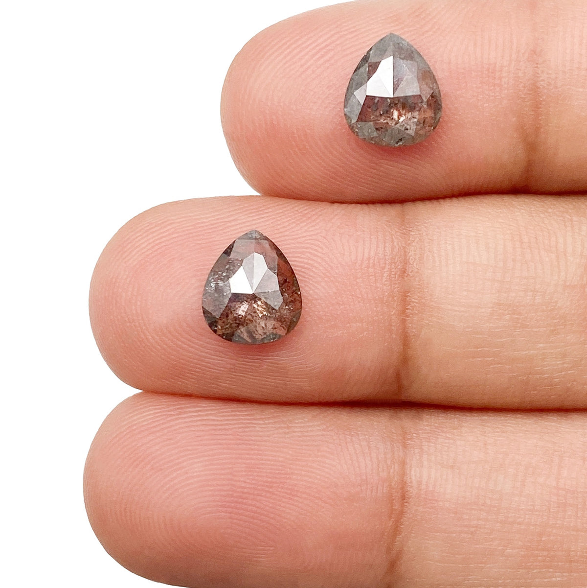 1.79cttw | Rustic  Pear Shape Rose Cut Diamond Matched Pair - Modern Rustic Diamond